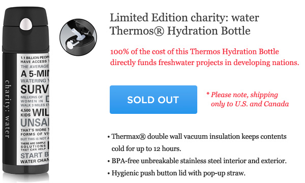charity: water Thermos. Buy now